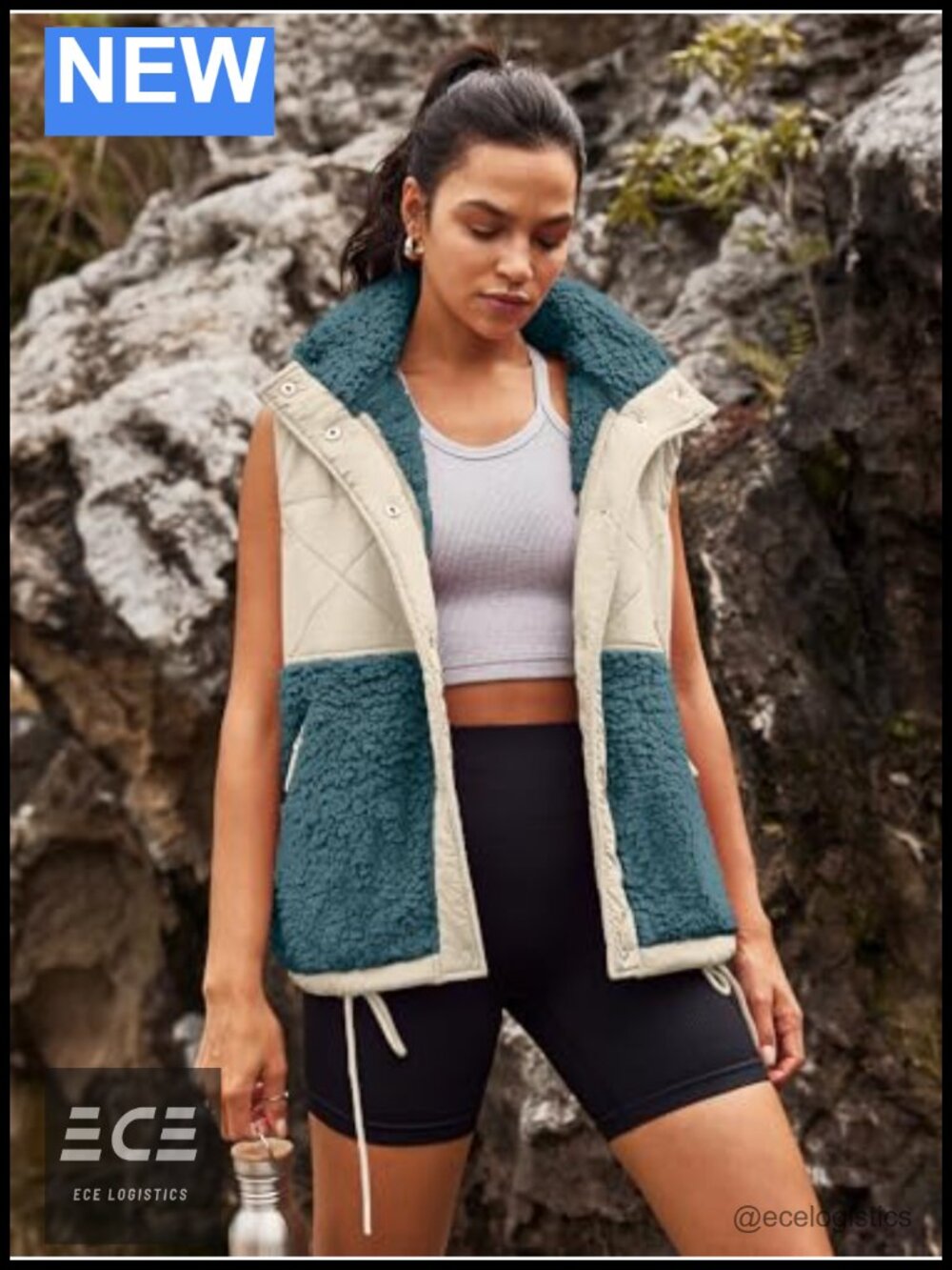 Oversized Sherpa Fleece Puffer Vest Warm Hooded Quilted Winter Outerwear - Picture 2 of 6